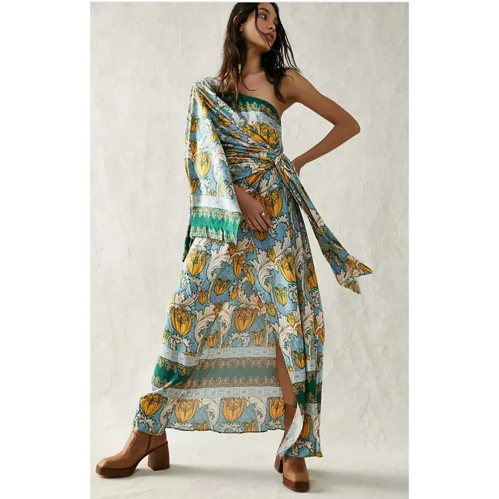Free People Pardon My French Maxi One Shoulder Dress Size Large